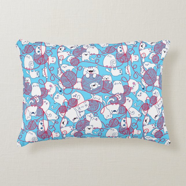 Blue Funny Cute Knitting Kitten Ball Accent Kussen (Voorkant)