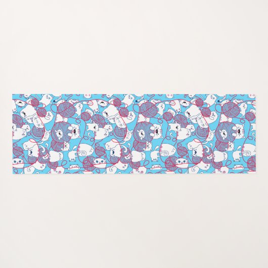 Blue Funny Cute Knitting Kitten Ball Yogamat (Achterkant (horizontaal))