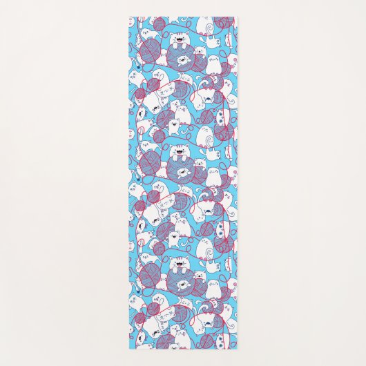 Blue Funny Cute Knitting Kitten Ball Yogamat (Voorkant)
