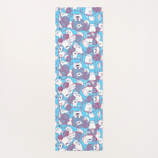 Blue Funny Cute Knitting Kitten Ball Yogamat (Achterkant)