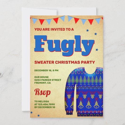 Blue Funny Flllly Ugater Sweater kerstparty Kaart (Voorkant)