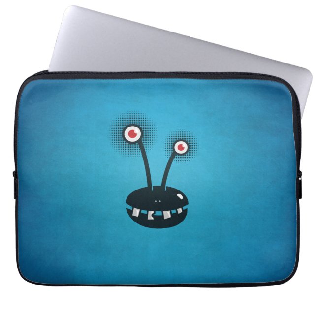 Blue Funny Halftone Cartoon Alien Laptop Sleeve (Voorkant)