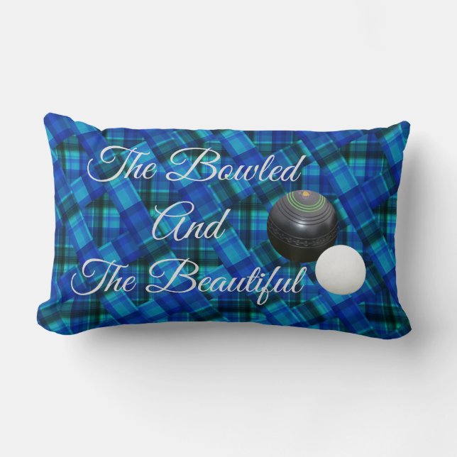 Blue Funny Lawn Bowls Tartan Design, Kussen (Voorkant)