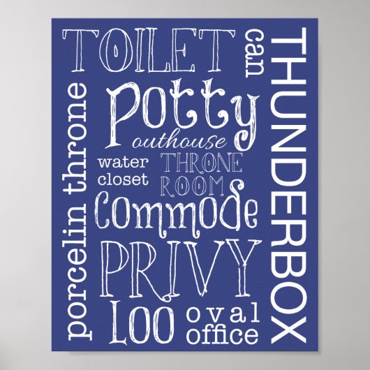 Blue Funny Toilet Bathroom Sign Poster Print (Voorkant)