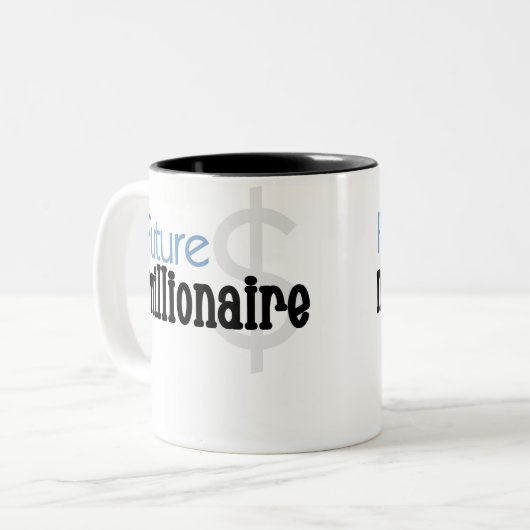 Blue Future Millionaire Tweekleurige Koffiemok (Voorkant links)