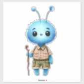 Blue Fuzzy Alien Hiker Sticker (Vel)