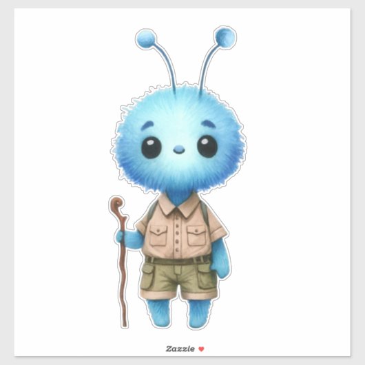 Blue Fuzzy Alien Hiker Sticker (Vel)
