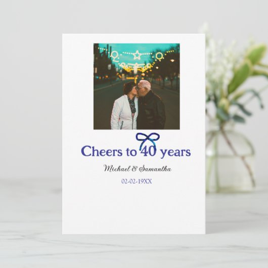 Blue G Bow juicht voor 40-jarig huwelijk Kaart (Staand voorkant)