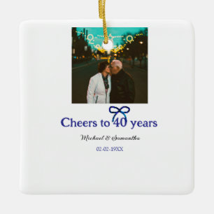 Blue G Bow juicht voor 40-jarig huwelijk Keramisch Ornament