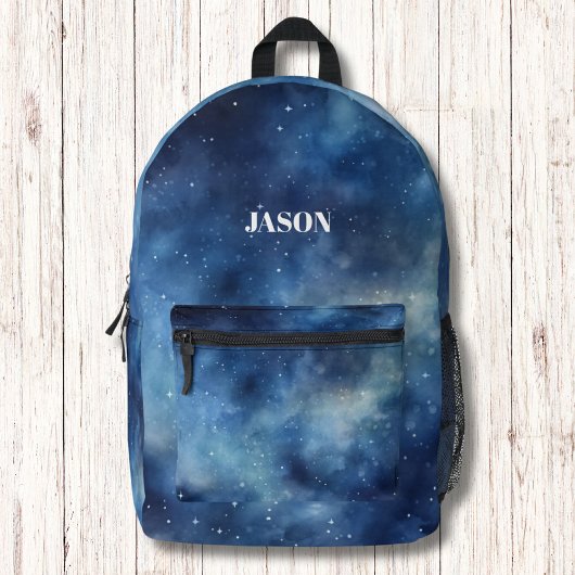 Blue Galactic Night Modern Monogram Bedrukte Rugzak
