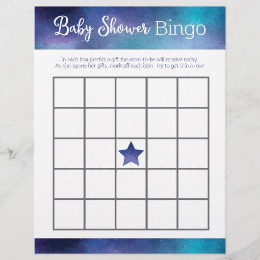 Blue Galaxy Baby shower Bingo Game (Voorkant)
