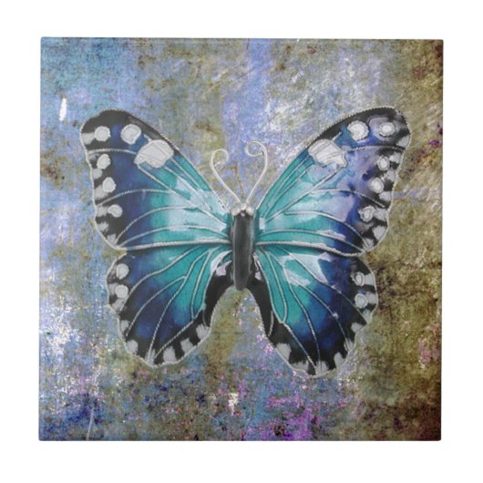 Blue Galaxy Butterfly Tegeltje (Voorkant)