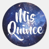 Blue Galaxy Celestial Foto Mis Quince Birthday Ronde Sticker (Voorkant)
