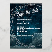 Blue Galaxy Cloud 9 Bruiloft Veilig De datum Folie Uitnodiging (Voorkant)