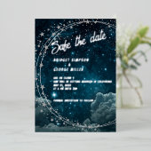 Blue Galaxy Cloud 9 Bruiloft Veilig De datum Folie Uitnodiging (Staand Voorkant)