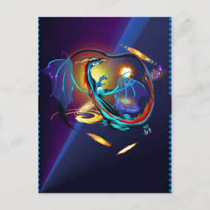 Blue Galaxy Dragon Post Card Briefkaart