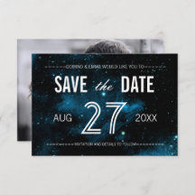 Blue Galaxy Foto Save-the-Date Kaarten