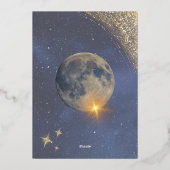 Blue Galaxy Hemel Hemel Wedding Goud Folie Uitnodiging (Achterkant)