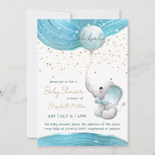 Blue Galaxy Inspiration Elephant Baby Boy Shower Kaart (Voorkant)