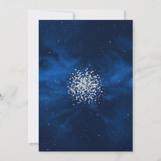 Blue Galaxy Night Sky met Silver Confetti Save The Date (Achterkant)