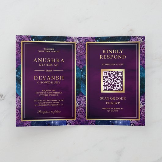 Blue Galaxy Paars Mandala QR Code Indian Wedding (Binnen)