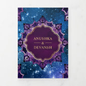 Blue Galaxy Paars Mandala QR Code Indian Wedding Drieluik Uitnodiging (Cover)