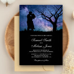 Blue Galaxy Romantic Couple Silhouette Wedding Kaart<br><div class="desc">Nodig uw gasten uit met deze elegante trouwuitnodiging met een romantisch paar silhouette tegen een prachtige sterrenachtergrond. Voeg eenvoudig uw gebeurtenisdetails op deze makkelijk te gebruiken sjabloon toe om het één-van-een-soort uitnodiging te maken.</div>