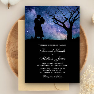 Blue Galaxy Romantic Couple Silhouette Wedding Kaart