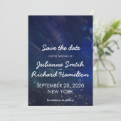 Blue Galaxy Save the Date | Geschreven in de sterr (Staand voorkant)