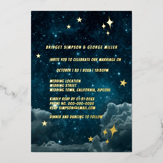Blue Galaxy Sky Wedding Folie Uitnodiging (Voorkant)