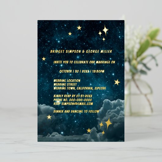 Blue Galaxy Sky Wedding Folie Uitnodiging (Staand Voorkant)