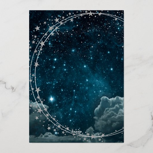 Blue Galaxy Sky Wedding Folie Uitnodiging (Achterkant)