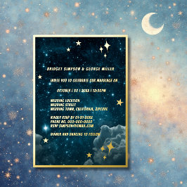 Blue Galaxy Sky Wedding Gold Folie Uitnodiging