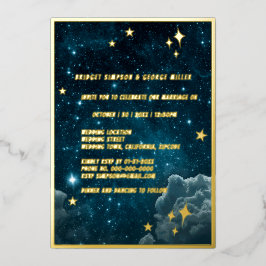 Blue Galaxy Sky Wedding Gold Folie Uitnodiging