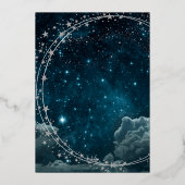 Blue Galaxy Sky Wedding Gold Folie Uitnodiging (Achterkant)