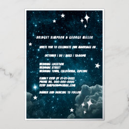 Blue Galaxy Sky Wedding Zilver Folie Uitnodiging