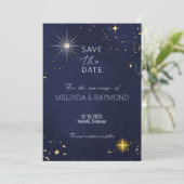 Blue Galaxy Star Save the Date Wedding Kaart (Staand voorkant)