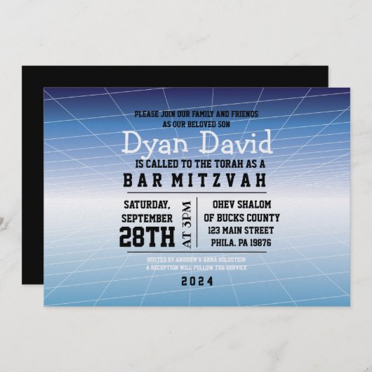 Blue GAMER GAMING DIGITAL Bar Mitzvah Uitnodiging (Voorkant / Achterkant)