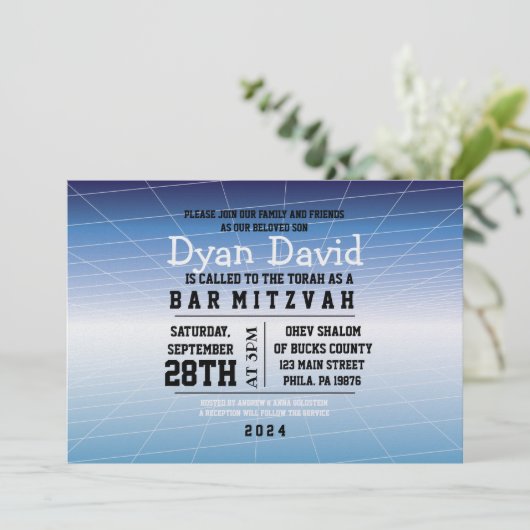 Blue GAMER GAMING DIGITAL Bar Mitzvah Uitnodiging (Staand voorkant)