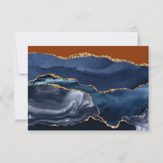 Blue Gand Oranje Agate Wedding RSVP (Achterkant)