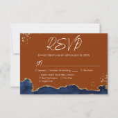 Blue Gand Oranje Agate Wedding RSVP Kaartje (Voorkant)