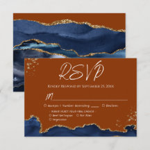 Blue Gand Oranje Agate Wedding RSVP