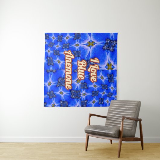 Blue Garden Anemone Pattern Wandkleed (In Situ (horizontaal))