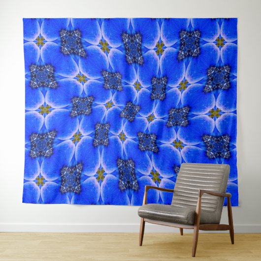 Blue Garden Anemone Pattern Wandkleed (In Situ (horizontaal))