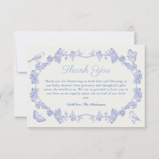 Blue Garden Chinoiserie Baby shower bedankje Bedankkaart (Voorkant)