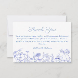 Blue Garden Chinoiserie Baby shower bedankje Bedankkaart