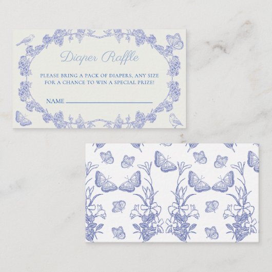 Blue Garden Chinoiserie Luier Raffle Ticket Informatiekaartje (Voorkant / Achterkant)