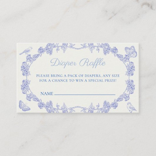 Blue Garden Chinoiserie Luier Raffle Ticket Informatiekaartje (Voorkant)