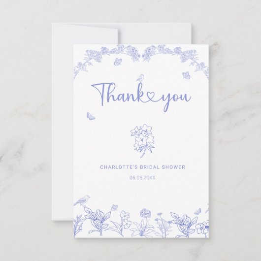 Blue Garden Chinoiserie Vrijgezellenfeest Bedankkaart (Voorkant)