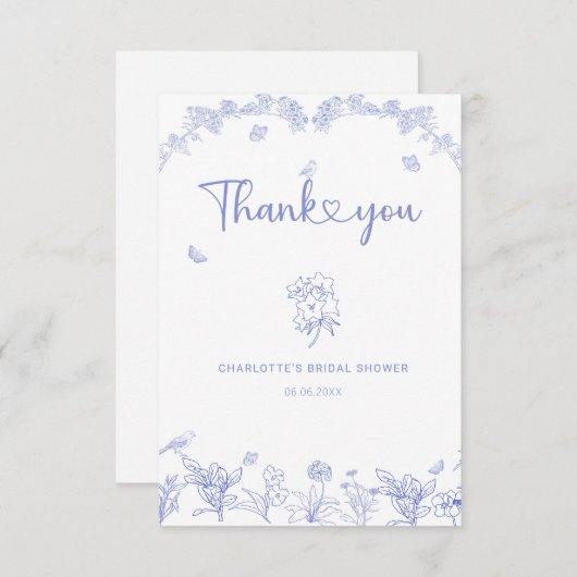 Blue Garden Chinoiserie Vrijgezellenfeest Bedankkaart (Voorkant / Achterkant)